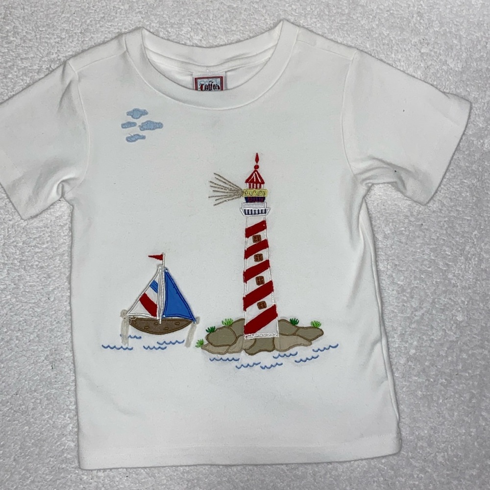 Cotton kids lighthouse sailboat ocean beach t-shirt short sleeve unisex 3t